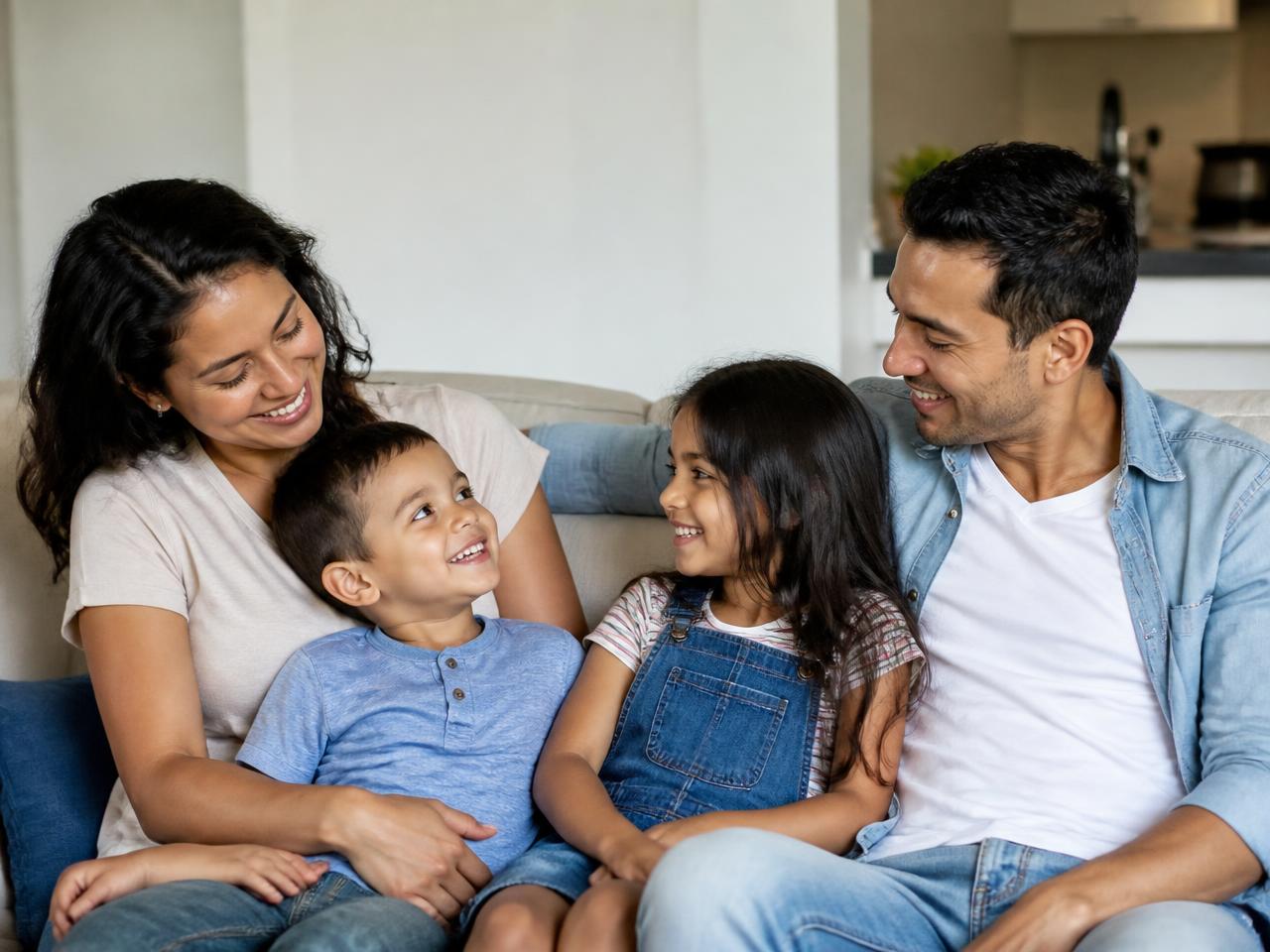 Familia tranquila en su living